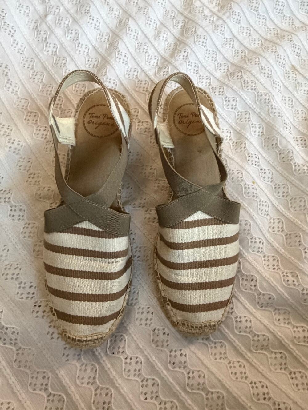 Toni Pons Originals Espadrille Sandals EU 39 US 8.5 Tan Stripe Canvas Slingback